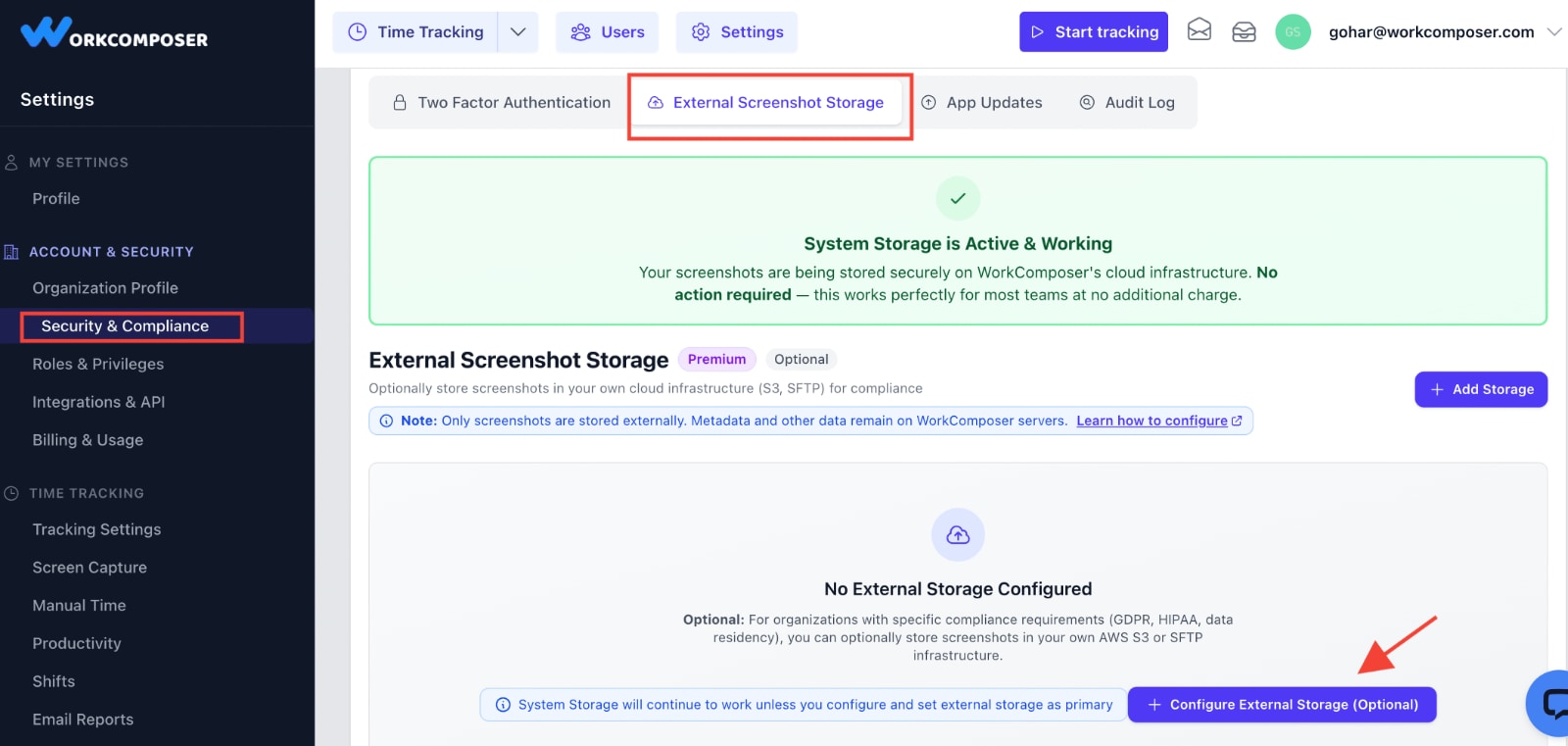 External Screenshot Storage