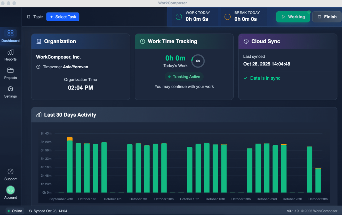 WorkComposer desktop app ready and running