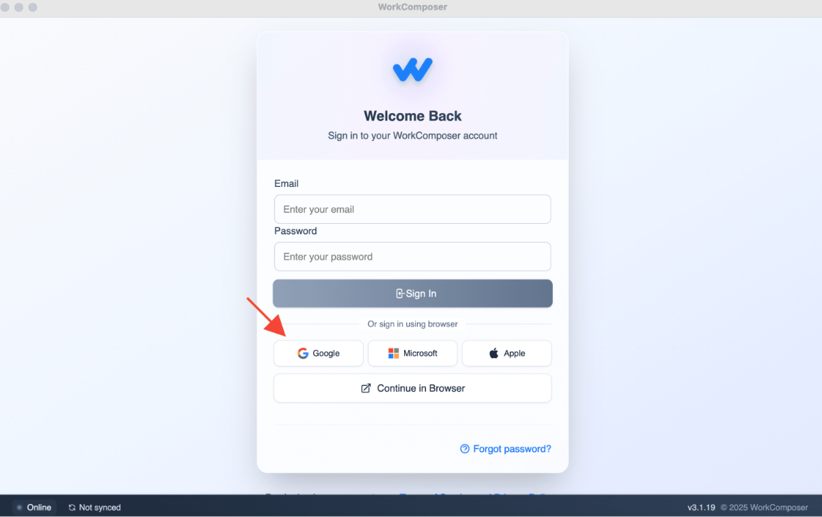 OAuth sign-in options: Google, Microsoft, and Apple