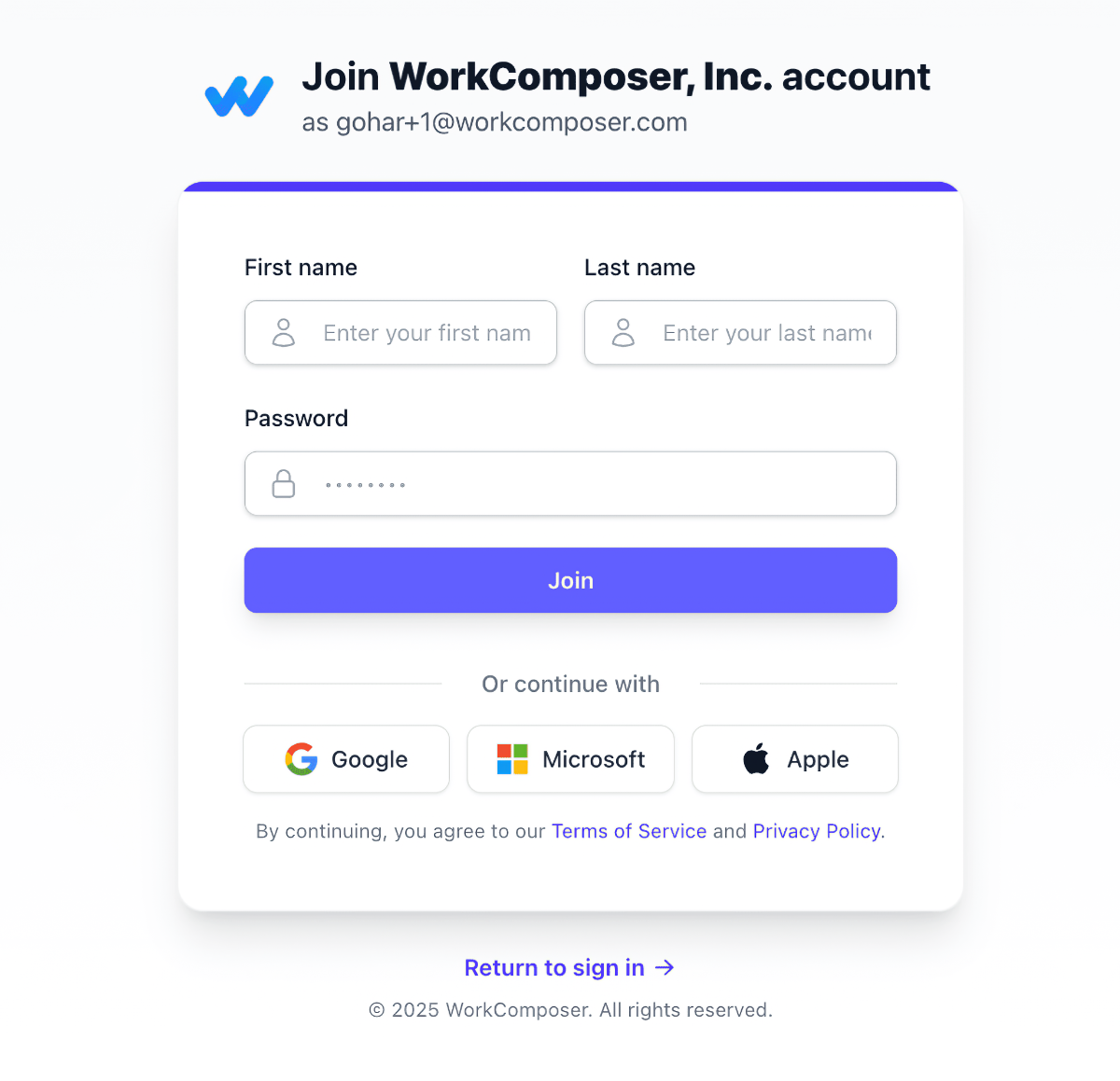 Registration form to complete your information